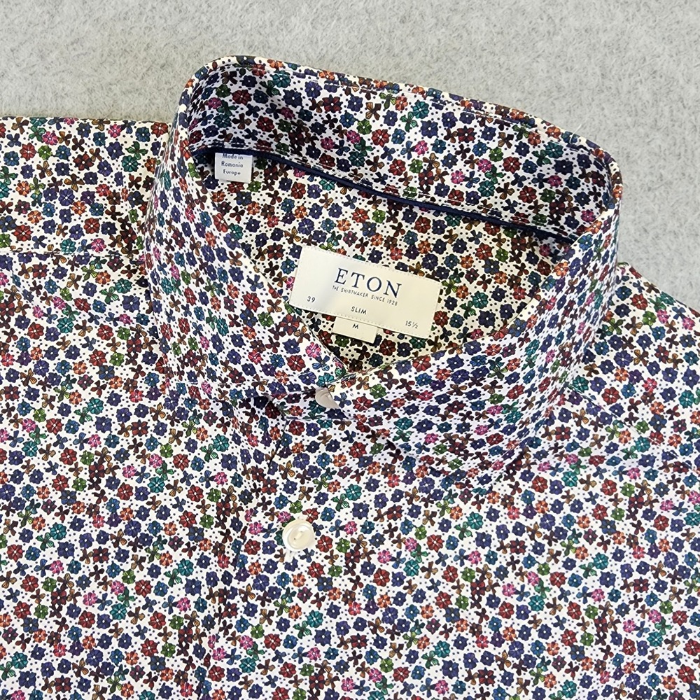 Eton Mens M 39/15.5 Floral Print Slim Fit Long Sleeve Button Front Shirt